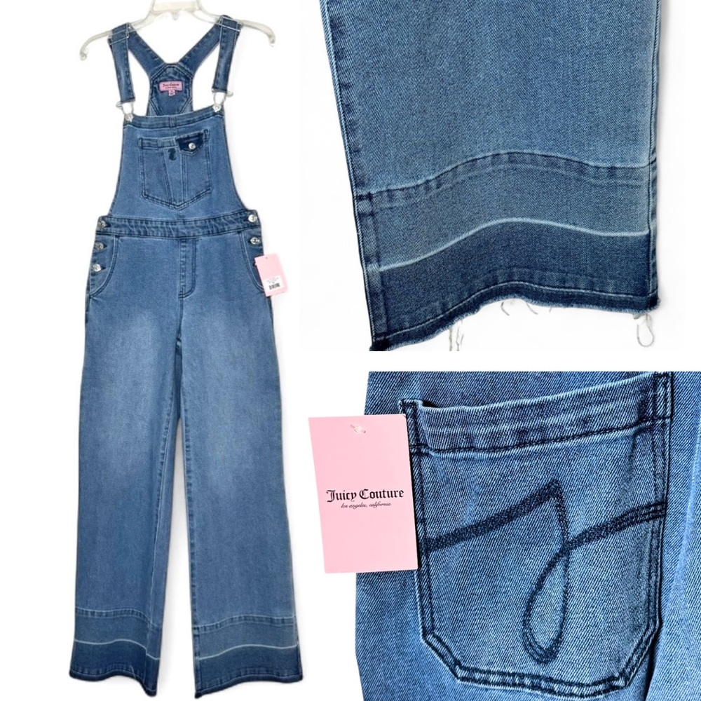 Juicy Couture XS Wide Leg Denim Summer Overalls Casual Comfort Raw Hem NWT